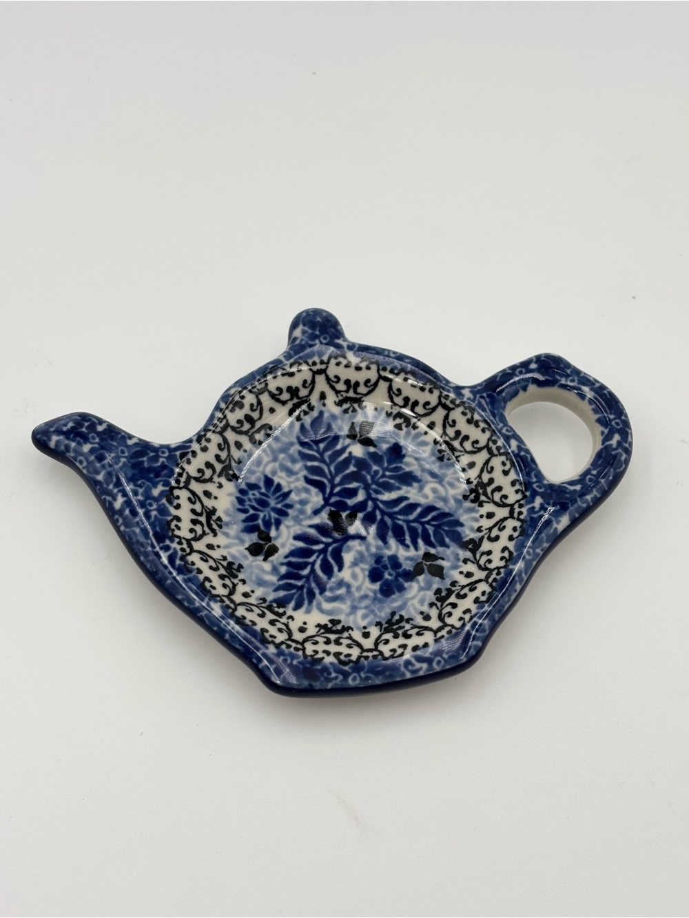 Boleslawiec Handmade Polish Ceramic Teabag Holder with Blue Edge